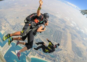 Instructors of Skydiving Make an Exhilarating Jump over Liwa Dunes