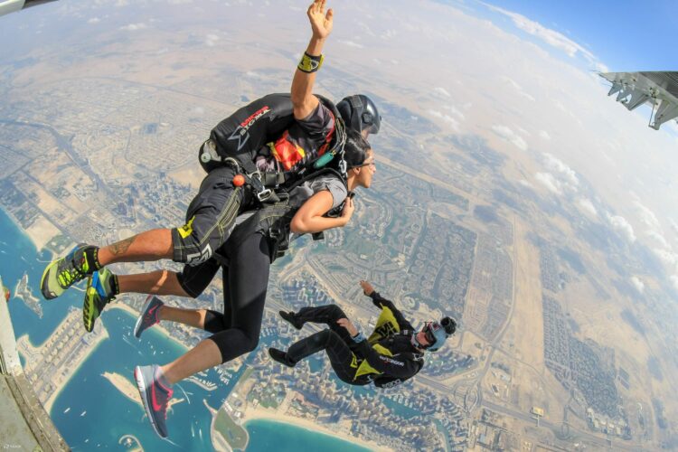 Instructors of Skydiving Make an Exhilarating Jump over Liwa Dunes