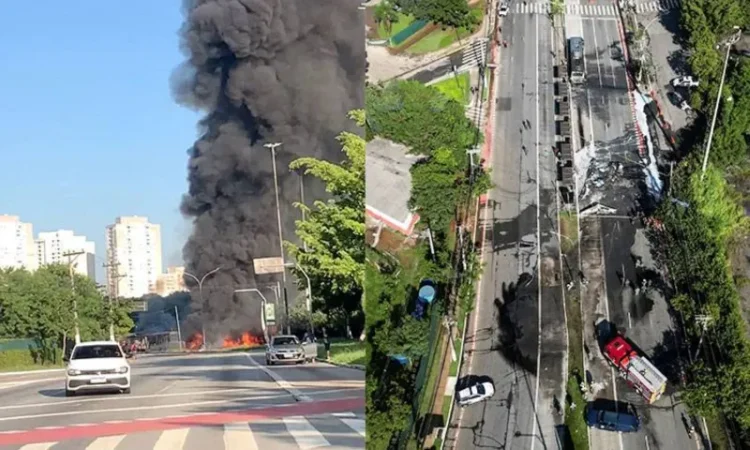 On a Busy Sao Paulo Avenue, a Small Plane Crashes into a bus, Killing Two People