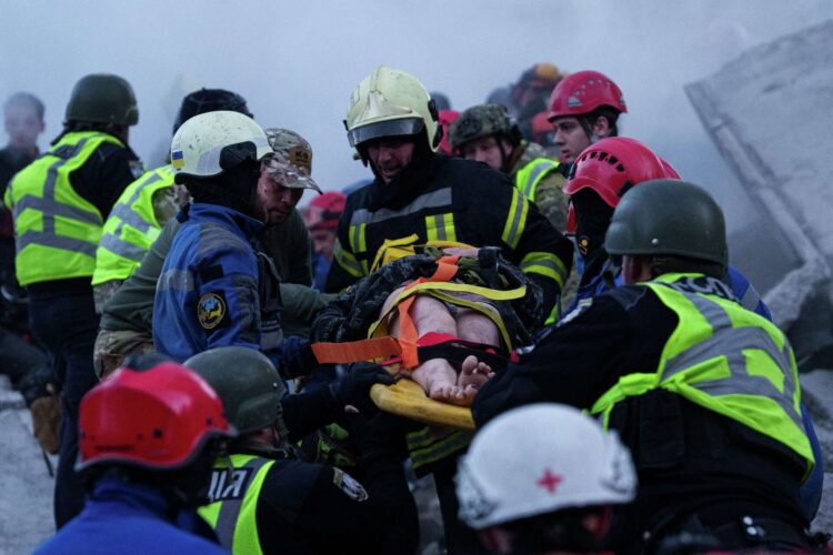 Rescuers in Ukraine Recover Bodies From the Debris of Apartments in Kyiv Following Significant Russian Attacks